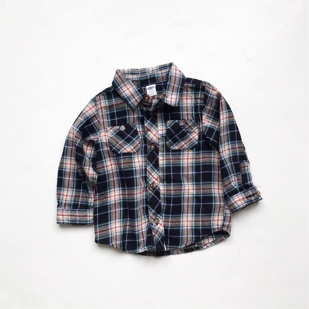 Old navy plaid button down EUC 18-24 months